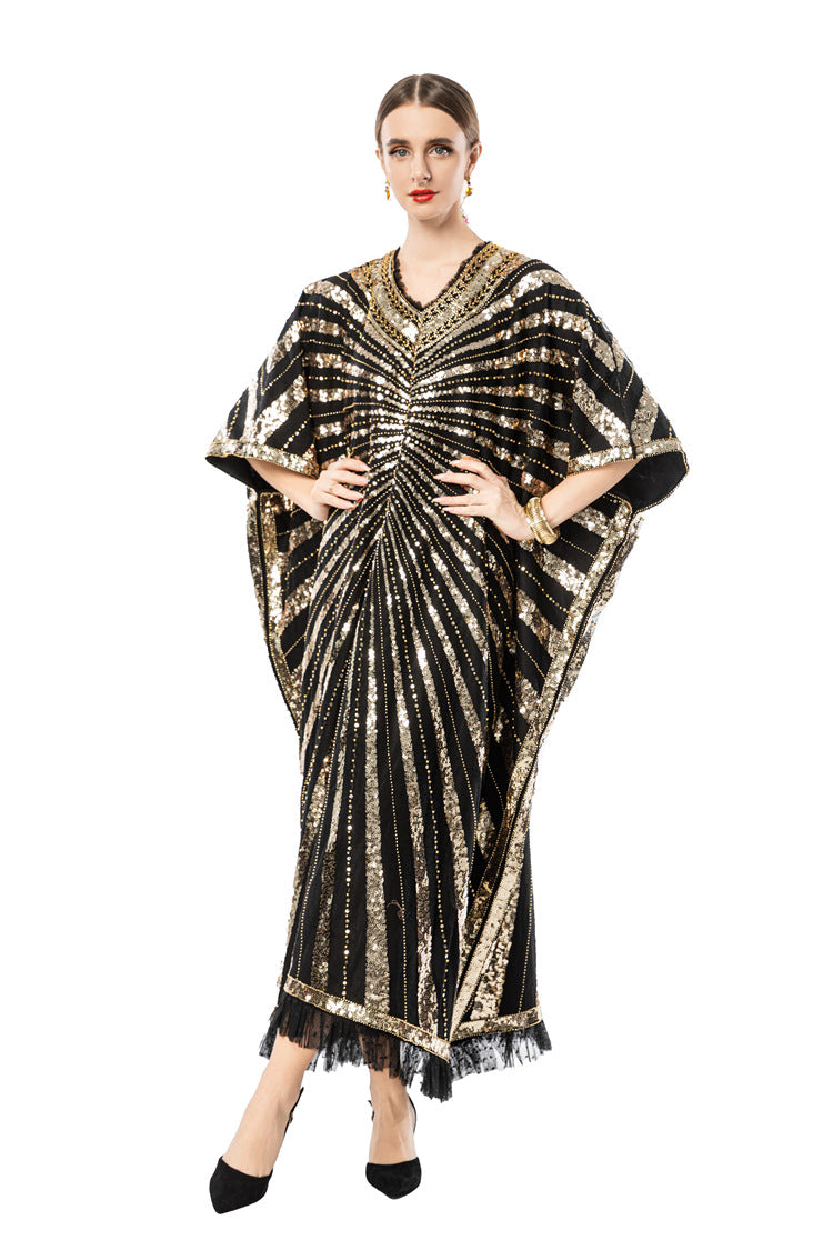 Gold Sequin Egyptian Style Batwing Kaftan Dress SP10092
