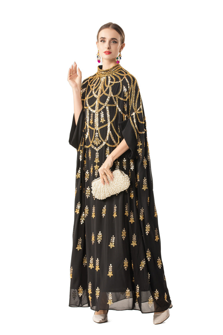 Gold Sequin Embellished Middle Eastern Kaftan Maxi Dress SP10067