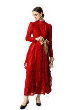 High Neck Lace Ruffle Hem Maxi Dress with Detachable Belt SP10045