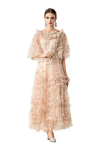 Ruffled Neck 3D Floral Tiered Tulle Maxi Dress SP10077