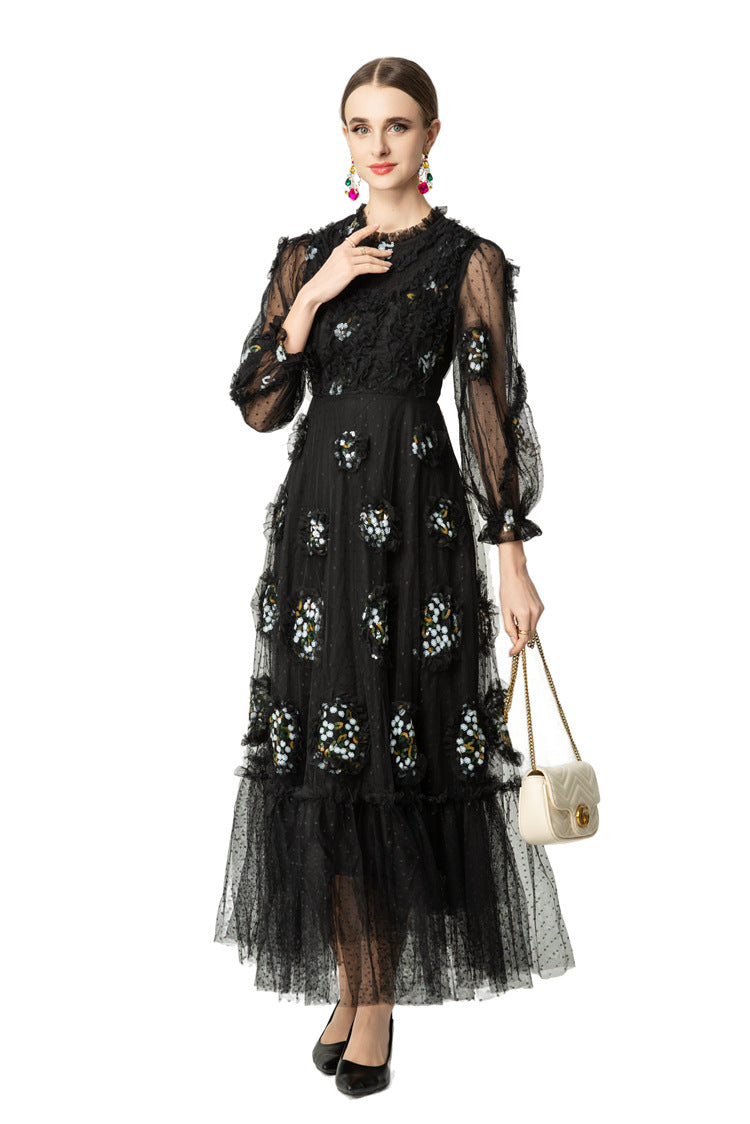 3D Hydrangea Floral Tiered Tulle Maxi Dress SP10064