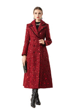 Red Sequin Double Breasted Maxi Coat – Luxury Winter Overcoat SP10017
