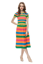 Rainbow Striped Knit Polo Top & Pleated Skirt Set SP10012