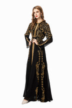 Black & Gold Sequin Embellished Middle Eastern Maxi Dress SP10021
