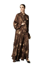 Brown Floral Print Bow Tie Neck Loose Maxi Dress SP10041