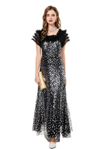 Black & Silver Sequin Off-Shoulder Mermaid Maxi Gown SP10024