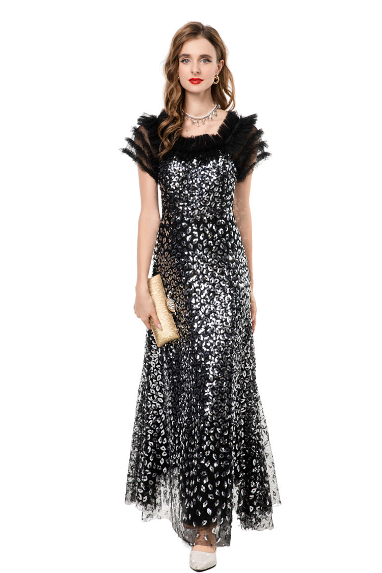Black & Silver Sequin Off-Shoulder Mermaid Maxi Gown SP10024