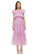 Lavender Tulle Off Shoulder Tiered Midi Dress – Fairy Party Gown SP10014