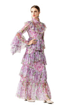 Ruffled High Neck Floral Tiered Cake Maxi Dress SP10075
