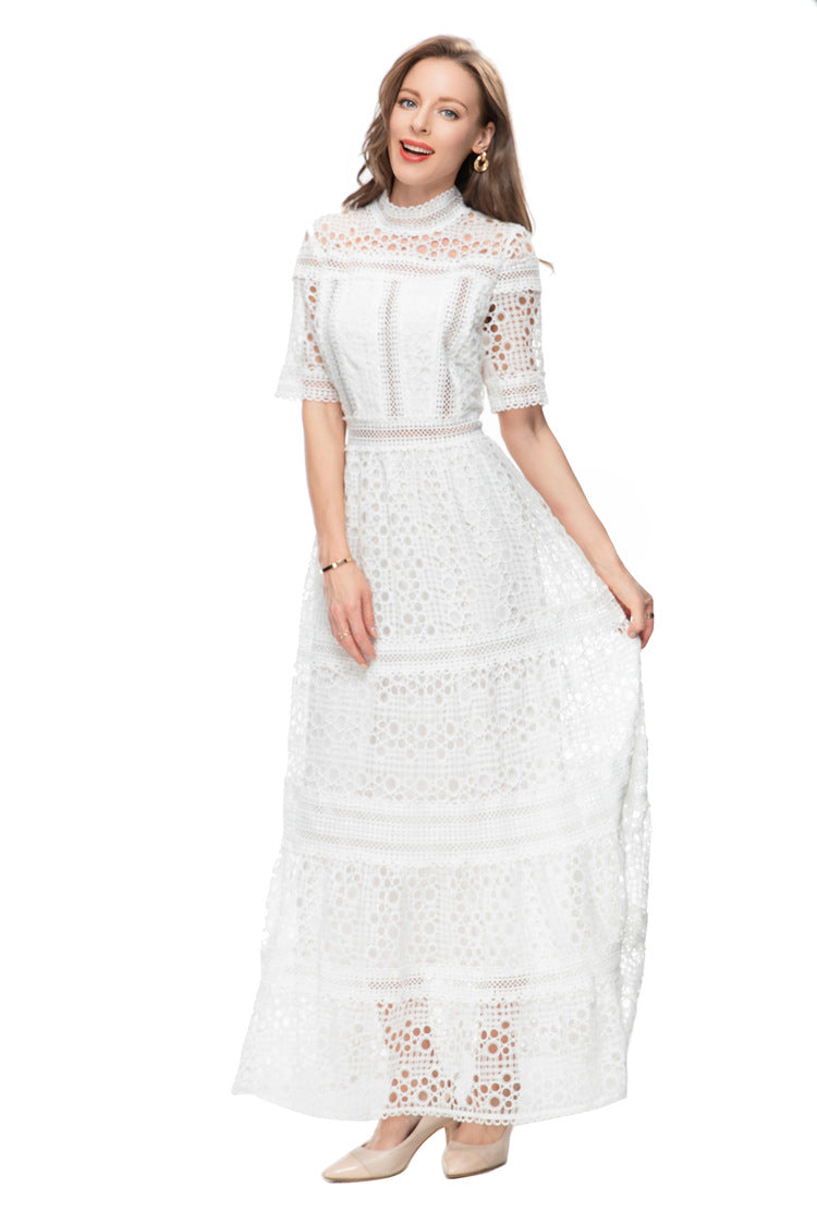 White Crochet Lace Tiered Maxi Dress – French Luxury SP10013