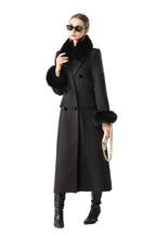 Fur Trim Double-Breasted Maxi Wool Coat Dress SP10078
