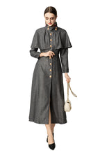 High Collar Cape Overlay Gold Button Front Slit Maxi Dress SP10060