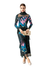 High Neck Butterfly Print Layered Tulle Midi Dress SP10080