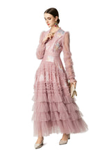 Sequin Embroidery Tiered Tulle Maxi Dress with Ruffled V-Neck SP10055