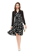 Black Floral Chiffon Sheer Sleeve Midi Dress SP10025