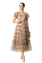 Floral Print Tiered Ruffle Tulle Midi Dress SP10042