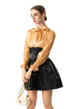 Polka Dot Puff Sleeve Satin Patchwork Mini Dress SP10084