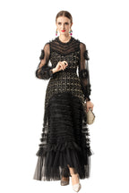 Sequin Embellished 3D Floral Tiered Tulle Maxi Dress SP10086