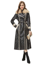 Black Quilted Faux Leather Contrast Trim Maxi Trench Coat SP10030