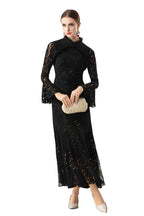 Furry Collar Sequin Lace Mermaid Maxi Dress SP10073