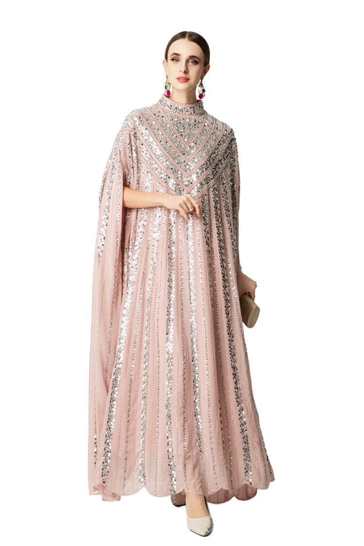Hand-Beaded Sequin Cape Kaftan Maxi Dress SP10058