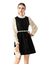 Lace Sleeve Tweed Mini Dress with Pearl Belt SP10088