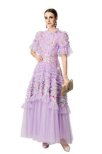 Lavender Floral Embroidery Sequin Tiered Tulle Maxi Dress SP10046