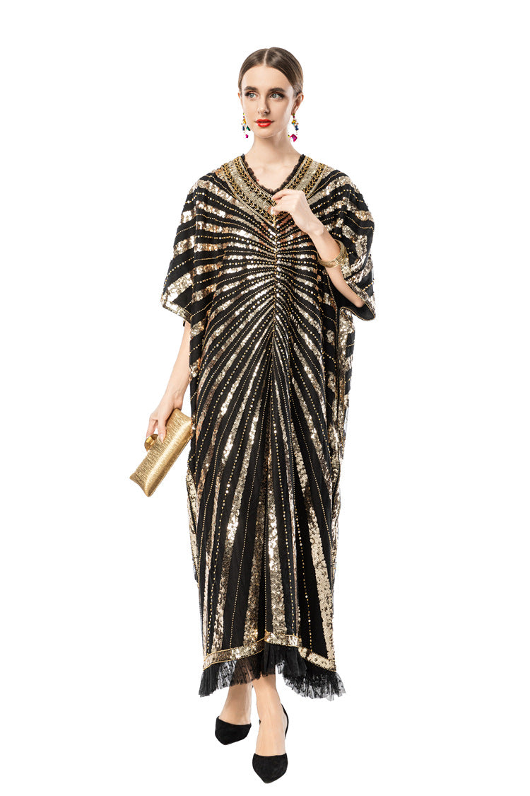 Gold Sequin Egyptian Style Batwing Kaftan Dress SP10092