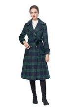 British Style Plaid Wool Blend Long Coat with Belt – Vintage Luxury Overcoat SP10003