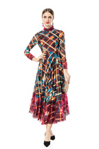 Ruffled Neck Plaid Print Tiered Tulle Maxi Dress SP10091
