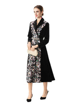 Velvet Floral Embroidered Notched Collar Midi Dress SP10069