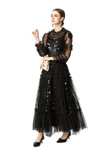 Black Sequin Ruffled Tiered Tulle Maxi Dress SP10062