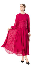 Sheer Puff Sleeve Embroidered Waist Pleated Midi Dress SP10094