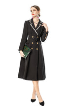 Black Blazer Dress with Braided Trim Lapel & Gold Double Breasted Buttons SP10115