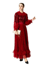 Red Fringe Sequin Tiered Tulle Maxi Dress SP10054