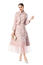 Pink Jacquard Qipao Style Dress with Fringe Shoulder Details & Tulle Hem SP10111