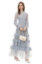 Light Blue Sequin Ruffled Tulle Tiered Maxi Dress – French Luxury Evening Gown SP10010