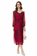 Silk Asymmetrical V-Neck Cinched Waist Midi Dress – French Luxury SP10029