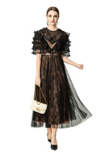 Black Lace Fake Two-Piece Ruffled Sleeve Maxi Dress SP10043