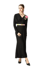 V-Neck Batwing Sleeve Peony Embroidery Mermaid Dress SP10048