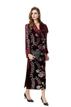Burgundy Velvet Sequin Floral Blazer & Pencil Skirt Set SP10020