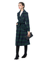 British Style Plaid Wool Blend Long Coat with Belt – Vintage Luxury Overcoat SP10003