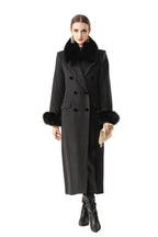 Fur Trim Double-Breasted Maxi Wool Coat Dress SP10078