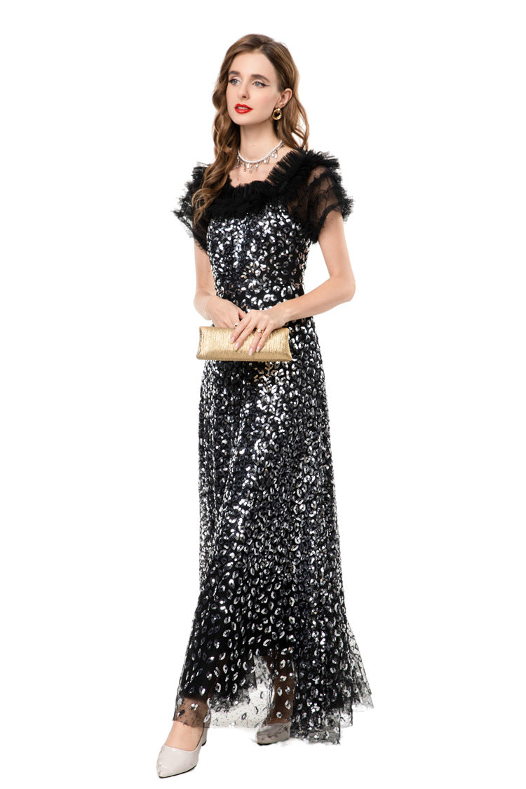 Black & Silver Sequin Off-Shoulder Mermaid Maxi Gown SP10024