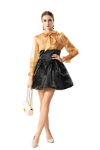 Polka Dot Puff Sleeve Satin Patchwork Mini Dress SP10084