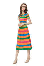 Rainbow Striped Knit Polo Top & Pleated Skirt Set SP10012