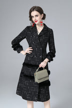Black Tweed Faux Fur Trim Double Breasted Midi Coat – Luxury Winter Overcoat SP10034