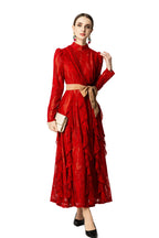 High Neck Lace Ruffle Hem Maxi Dress with Detachable Belt SP10045