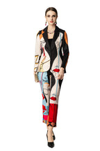 Abstract Face Print Blazer & Cropped Pants Two-Piece Set SP10052