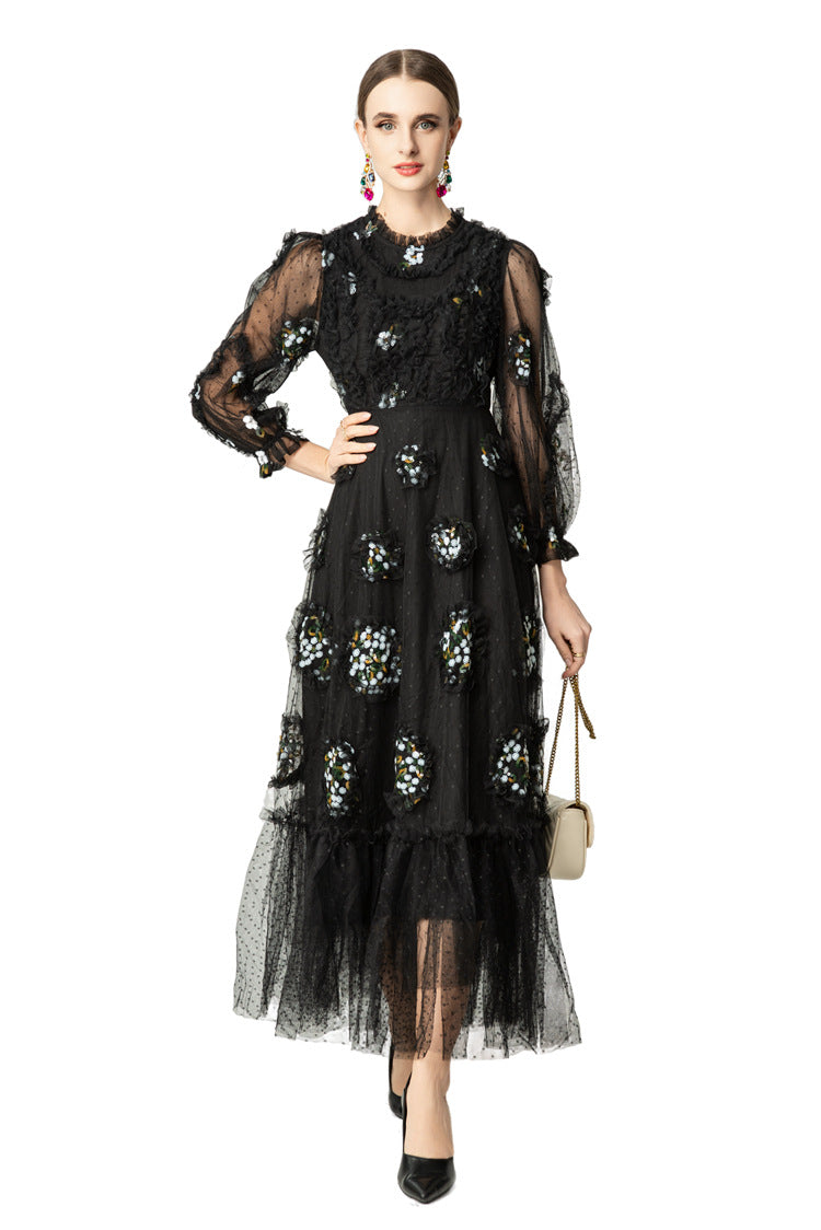 3D Hydrangea Floral Tiered Tulle Maxi Dress SP10064
